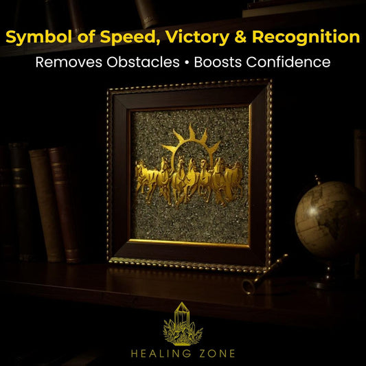 HEALING ZONE 7 Horses on Raw Pyrite Frame